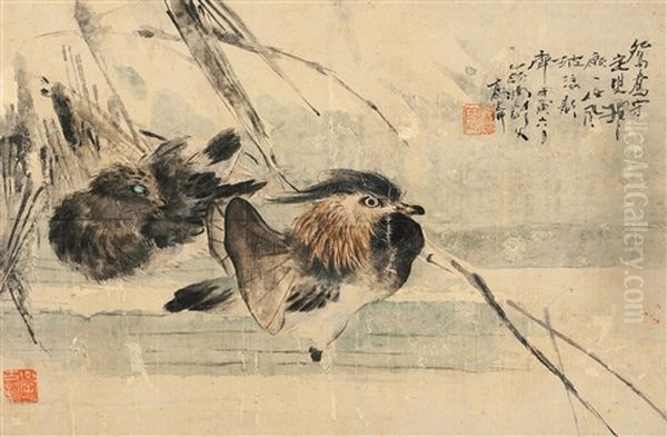 Flower And Bird Oil Painting by Gao Jianfu