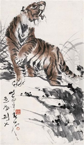 Tiger Oil Painting by Gao Jianfu