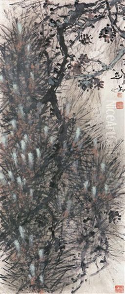 Pine Tree Oil Painting by Gao Jianfu