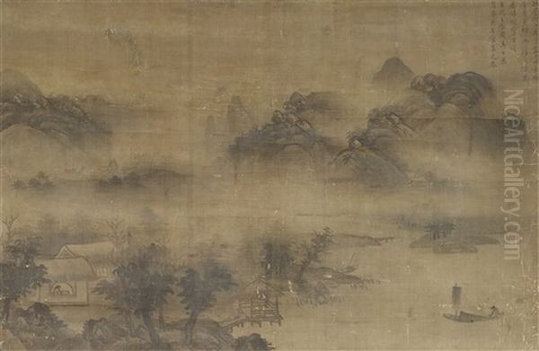 Mountainous River Landscape Oil Painting by Gao Kegong