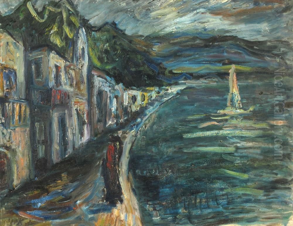 Figures By The Kinneret Oil Painting by Aharon Avni