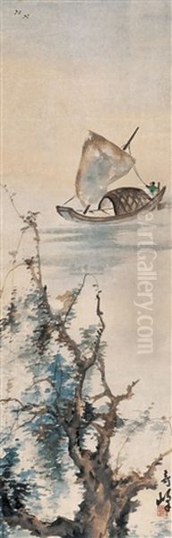 Fishing Boat Oil Painting by Gao Qifeng