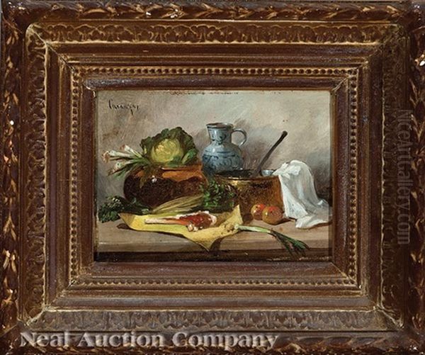 Natures Mortes Dans La Cuisine (pair) Oil Painting by Achille E. Conrad Garanga