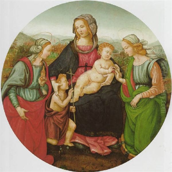 Lo Sposalizio Mistico Di Santa Caterina, Con Il Giovannino E La Maddalena Oil Painting by Raffaelino del Garbo