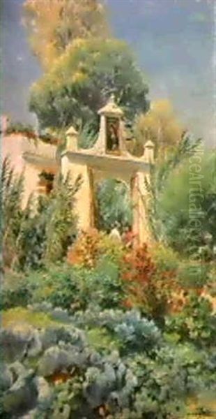 In The Garden Oil Painting by Manuel Garcia y Rodriguez
