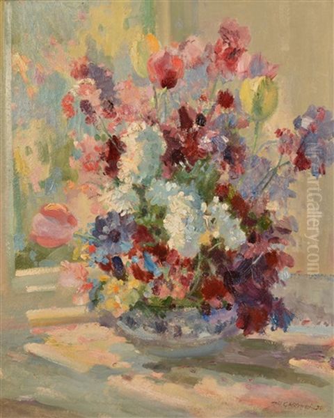 Summer Flowers On A Windowsill Oil Painting by Stanley Horace Gardiner