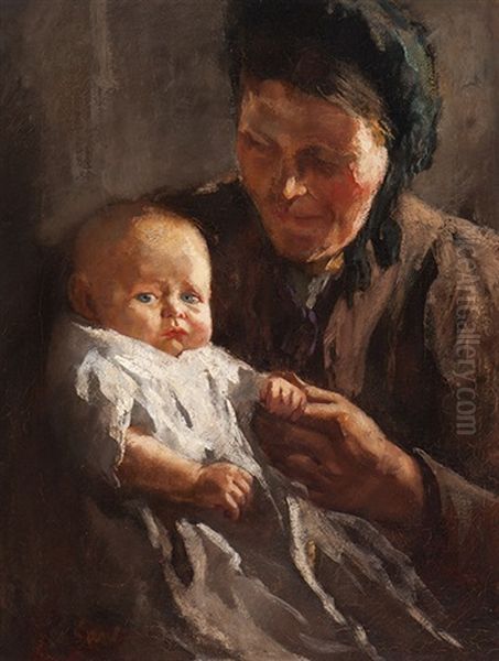 Mother And Child Oil Painting by Solomon Garf
