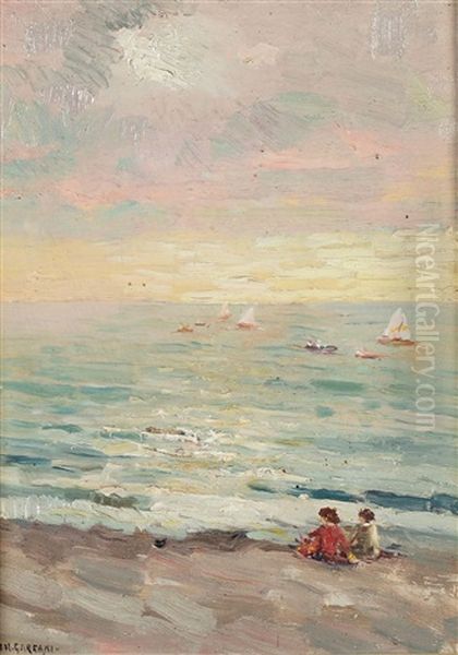 Spiaggia Con Regate Oil Painting by Alfredo Ubaldo Gargani