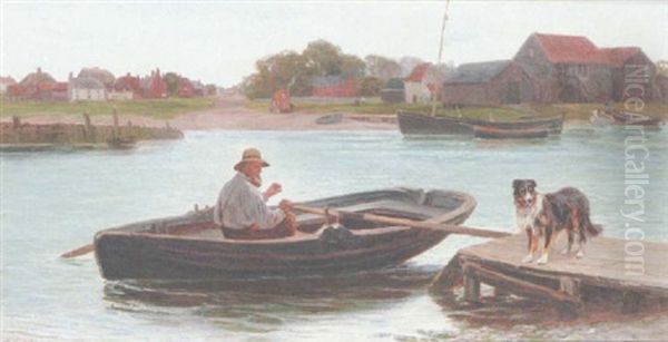 Rowing Boat Off A Jetty Oil Painting by Henry Garland