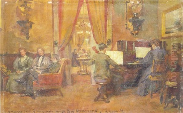 Reunion En Un Salon Oil Painting by Jose Garnelo Y Alda