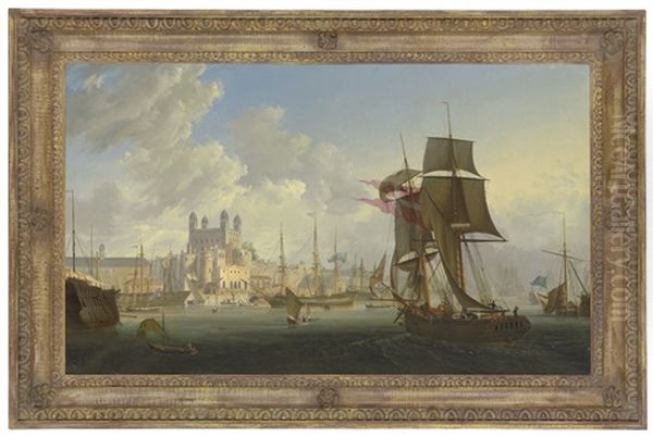 The Tower Of London From The Thames Oil Painting by Ambroise-Louis Garneray
