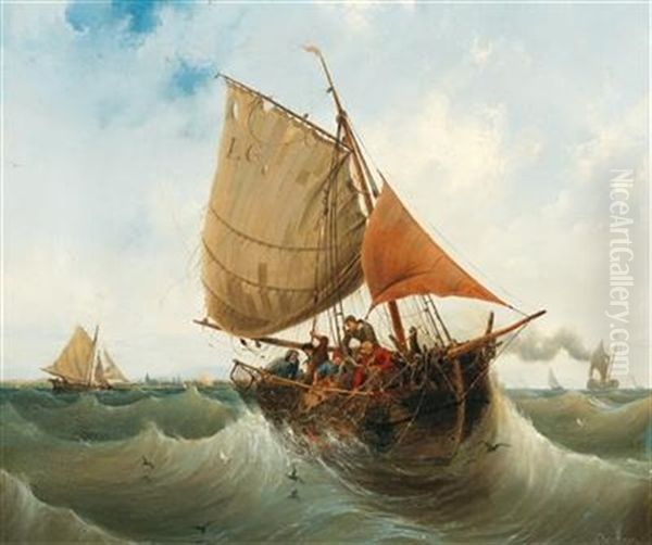 Fishing By The Coast Oil Painting by Ambroise-Louis Garneray