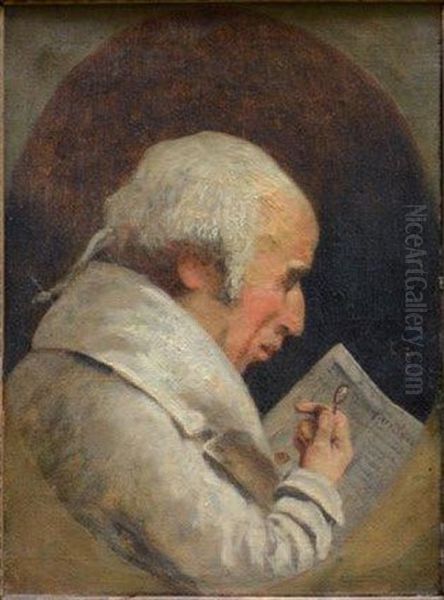 Profil D'homme Lisant Un Journal Avec Une Loupe Oil Painting by Ambroise-Louis Garneray
