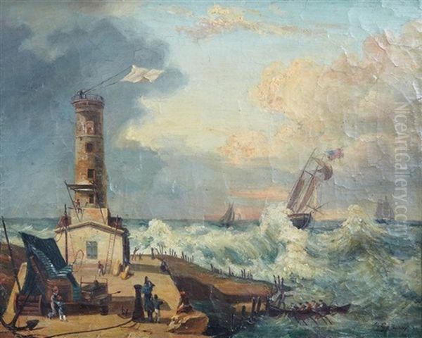 Vue De L'embouchure De L'adour Oil Painting by Ambroise-Louis Garneray