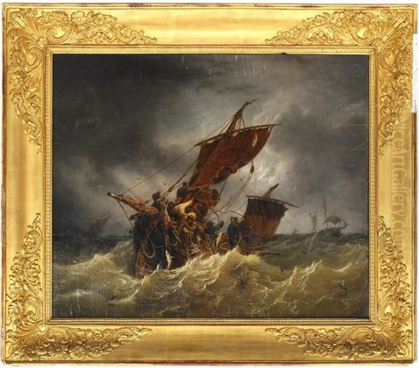 Pecheurs Dans La Tempete Oil Painting by Ambroise-Louis Garneray