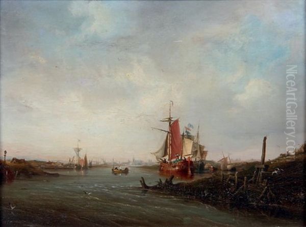 Vue D'un Estuaire Oil Painting by Ambroise-Louis Garneray