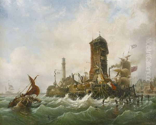 Sturmische Hafenpartie Oil Painting by Ambroise-Louis Garneray