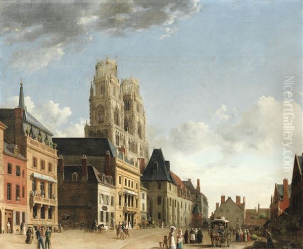 La Place De L'etape, Orleans Oil Painting by Hippolyte Garneray