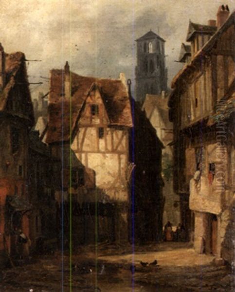 Ansicht Einer Franzosischen Stadt Mit Fachwerkhausern Oil Painting by Hippolyte Garneray