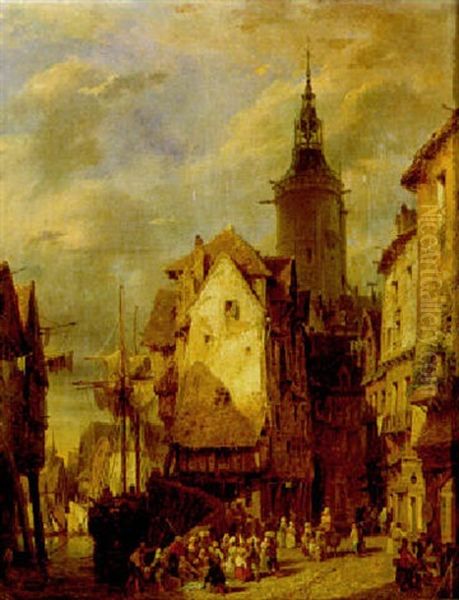 Ville Normande Oil Painting by Hippolyte Garneray