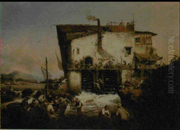 La Peche Auz Aloses Oil Painting by Hippolyte Garneray