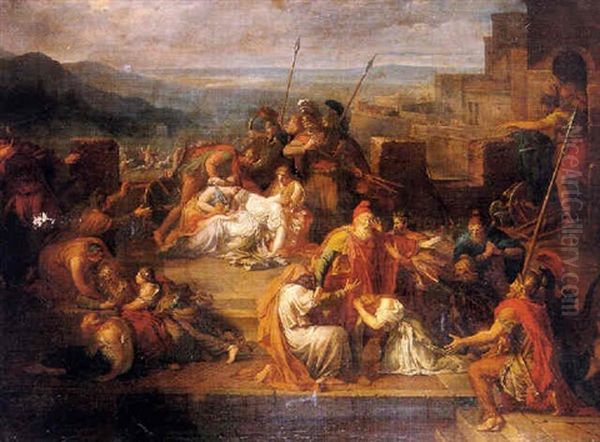 Consternation De Priam Et De Sa Famille Apres Le Combat D'achille Et D'hector Oil Painting by Etienne-Barthelemy Garnier