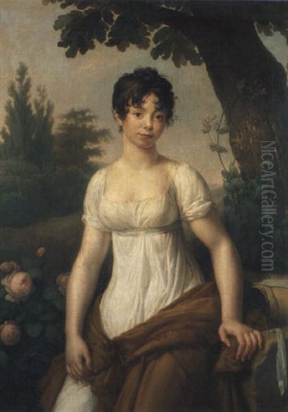 Portrait De Jeune Fille Dans Un Jardin Oil Painting by Etienne-Barthelemy Garnier