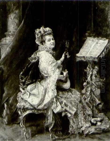 La Femme A La Mandoline Oil Painting by Eduardo Leon Garrido