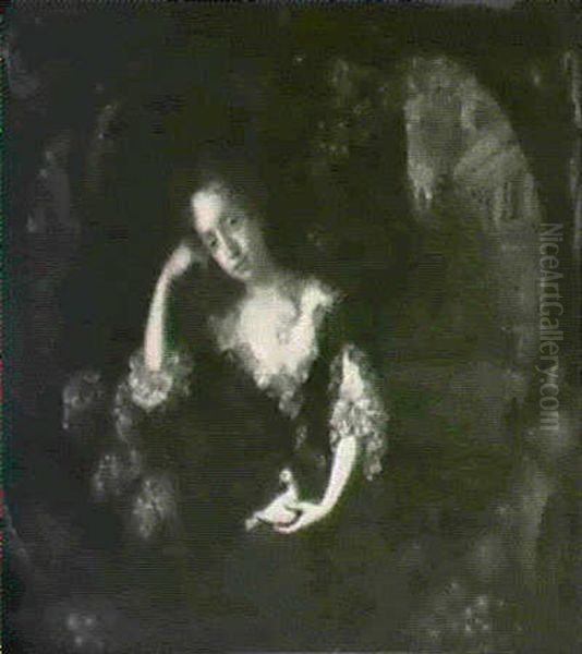 A Portrait Of A Lady, Believed To Be Sarah, Duchess Of      Marlborough, Half-length, Seated Before A House... Oil Painting by Henri Gascars