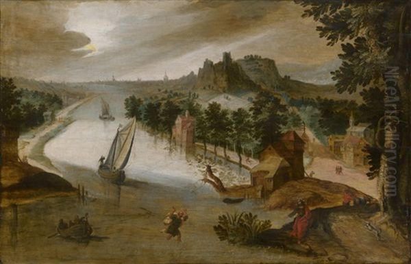 Weite Flusslandschaft Mit Christus Und Dem Wundersamen Fischzug Petri Oil Painting by Lucas Gassel