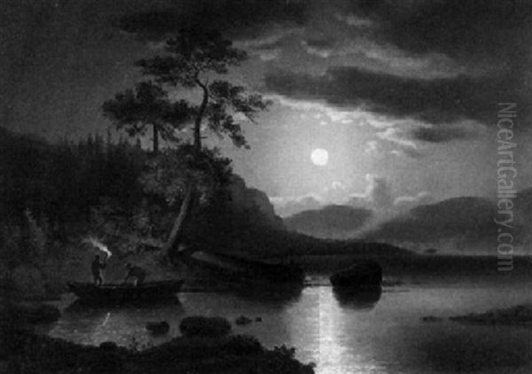 Helle Mondnacht Uber Einem Bergsee Oil Painting by Theophil (Gottlieb) Gassen