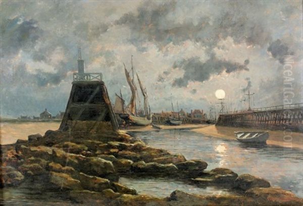 Vue Du Port De Courseulles (calvados) Oil Painting by Jean-Baptiste-Georges Gassies