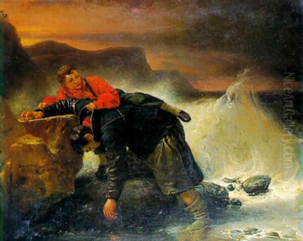 Naufrage D'un Pecheur Oil Painting by Jean Bruno Gassies