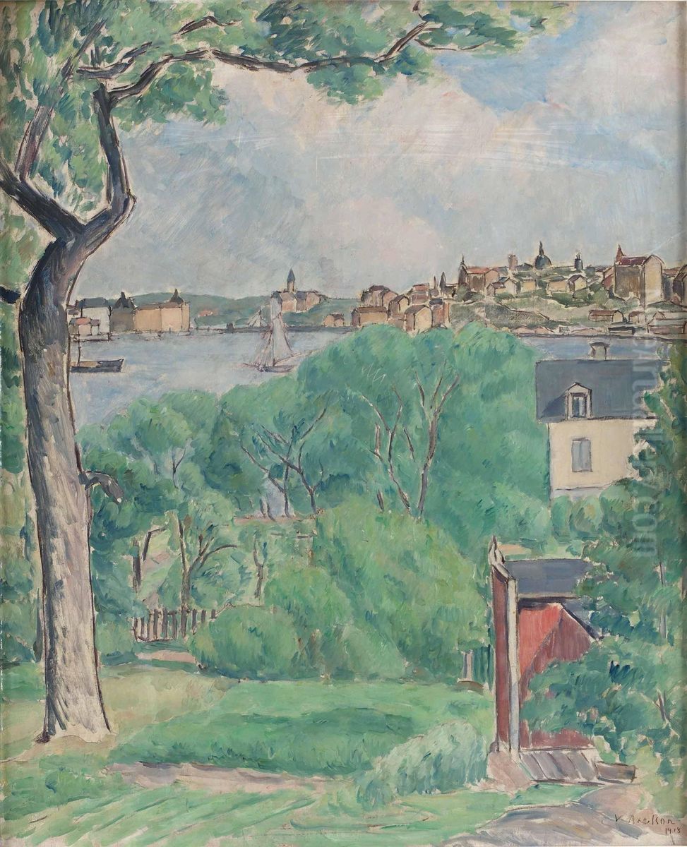 Vy Fran Kungsholmen Mot Mariaberget Oil Painting by Victor Axelson