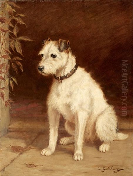 Seated White Terrier Oil Painting by Charles E. Gatehouse