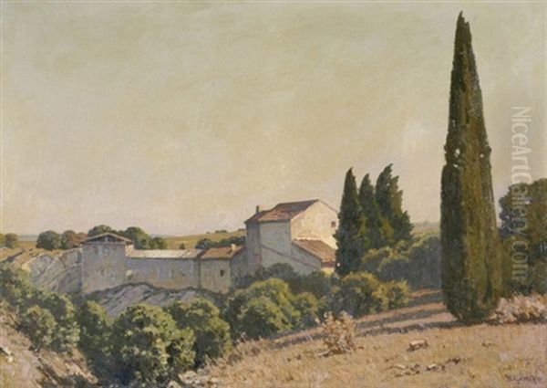 Dorf In Sudlicher Landschaft Oil Painting by Hermann Gattiker