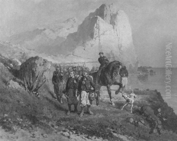 On The March Oil Painting by Alfred-Emile Gaubault