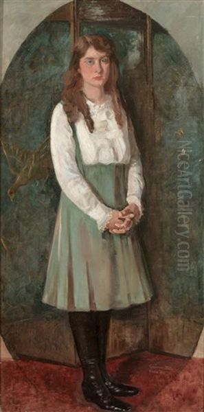 Ganzfigurliches Portrait Eines Jungen Madchens Oil Painting by Pietro Gaudenzi