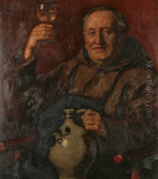 Prosit! A Saluting Monk Oil Painting by Bernhard Gauer