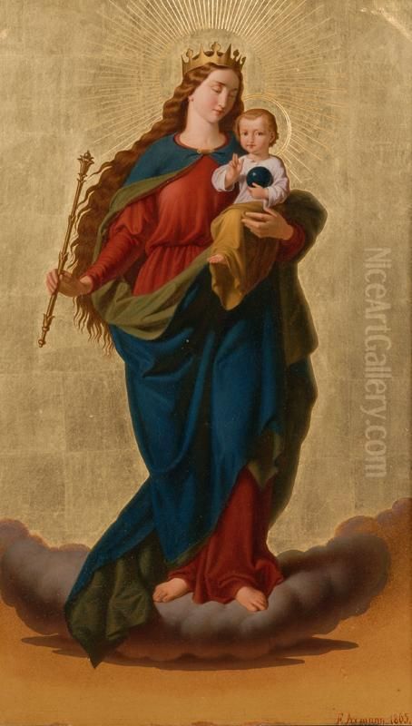 Madonna And Child Oil Painting by Ferdinand Axmann