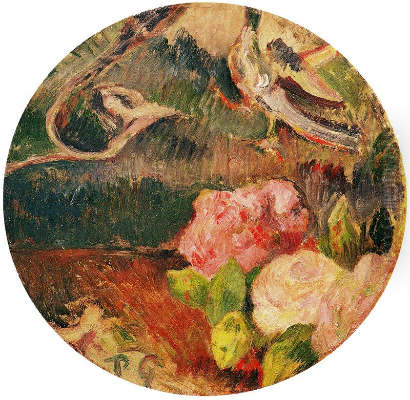 Fleurs Et Oiseau, Decor De Tambourin Oil Painting by Paul Gauguin