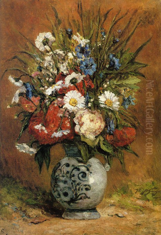 Marguerites Et Pivoines Dans Un Vase Bleu Oil Painting by Paul Gauguin