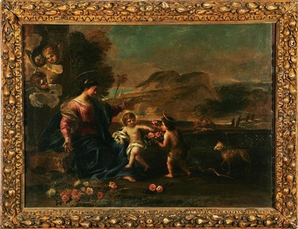 Madonna Con Bambino E San Giovannino Che Porge Rose Oil Painting by Giovanni Battista Gaulli
