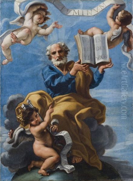 San Pietro Sul Globo Con Tre Angeli Oil Painting by Giovanni Battista Gaulli