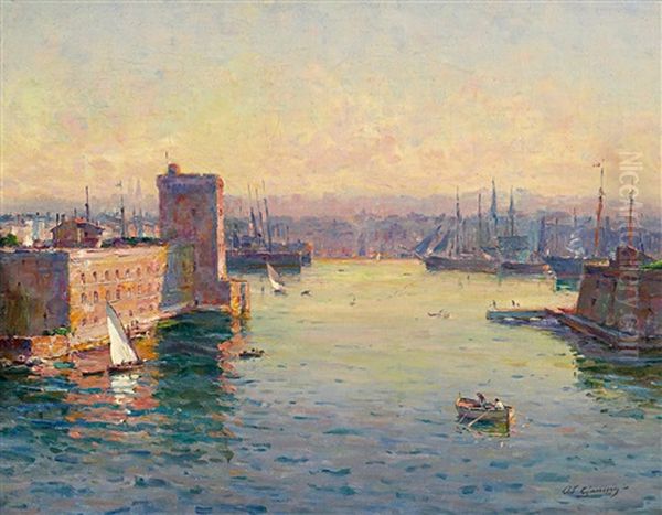 Morgendammerung Im Hafen Von Marseille Oil Painting by Adolphe-Louis Gaussen
