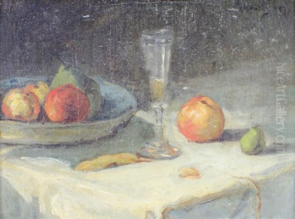 Nature Morte Aux Pommes Et Verre De Vin, 1871 (?) Oil Painting by Armand Gautier
