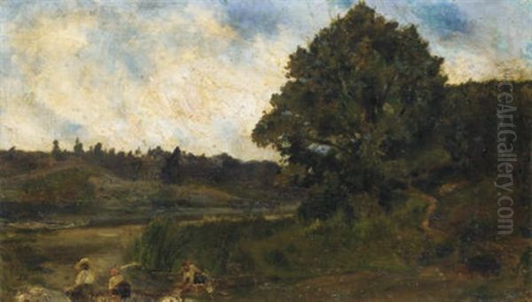 Les Lavandieres Oil Painting by Armand Gautier