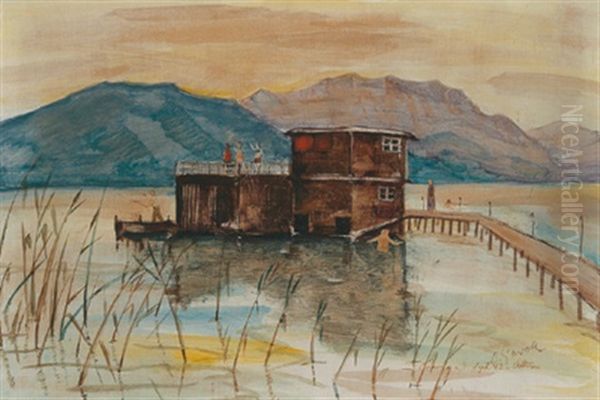 Bootshaus In Litzelberg Am Attersee (clemens Holzmeister) Oil Painting by Oskar Gawell