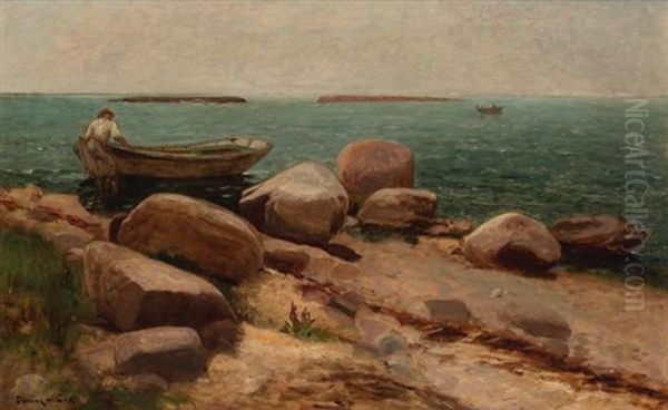 Boy With Boat, Long Island Oil Painting by Edward B. Gay