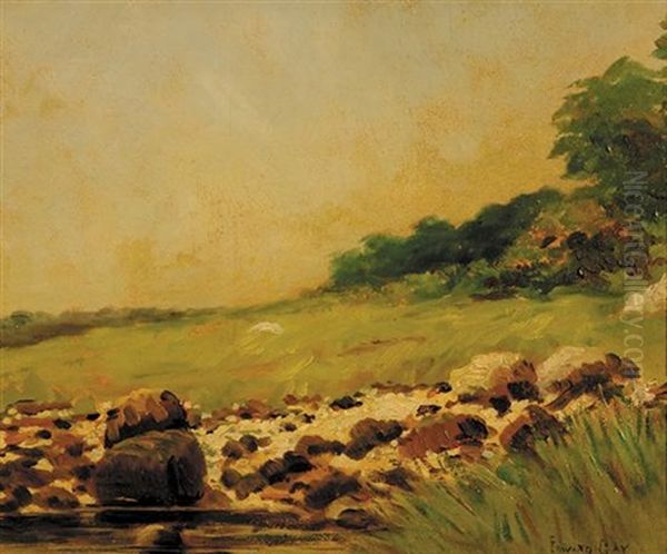 Rocky Riverbank Oil Painting by Edward B. Gay